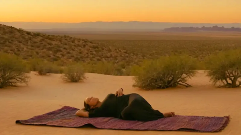 Dos figuras en un silencioso atardecer desértico