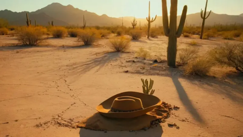 Una figura observa un sapo en el desierto