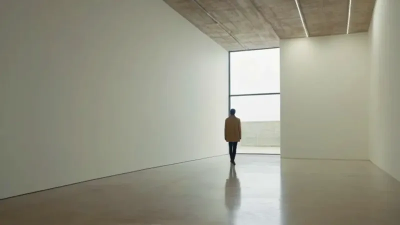 Figura solitaria en una galería de arte