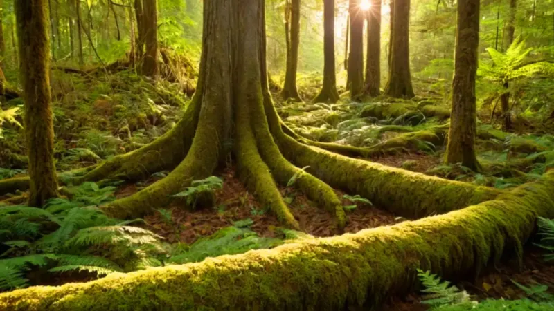 Una figura contempla la luz del bosque