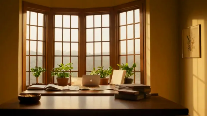 Persona trabaja en un cuarto soleado