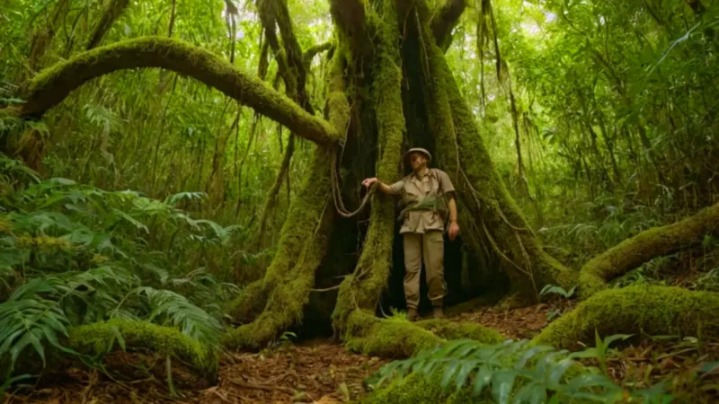 Persona observa una boa en la jungla