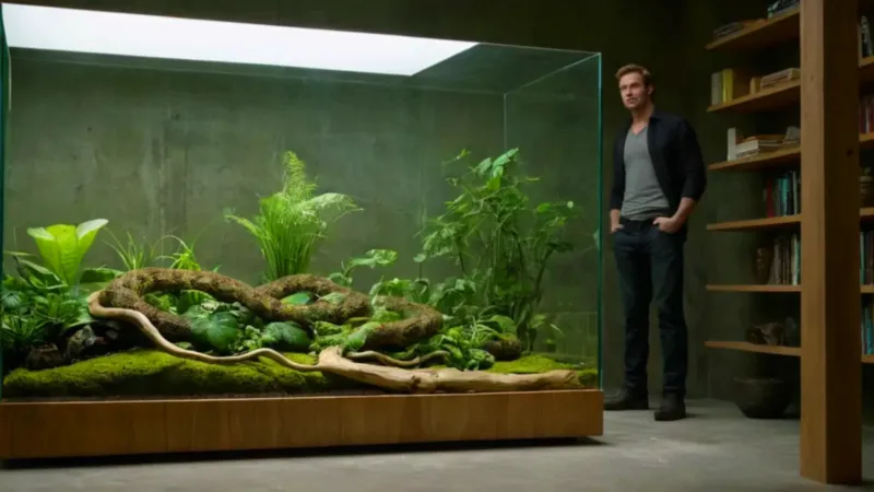 Un hombre sostiene una boa esmeralda