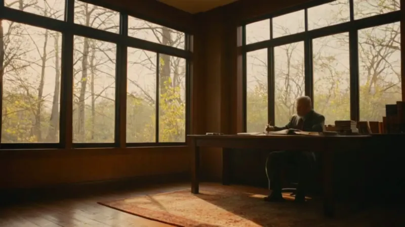 Figura solitaria en un estudio al atardecer