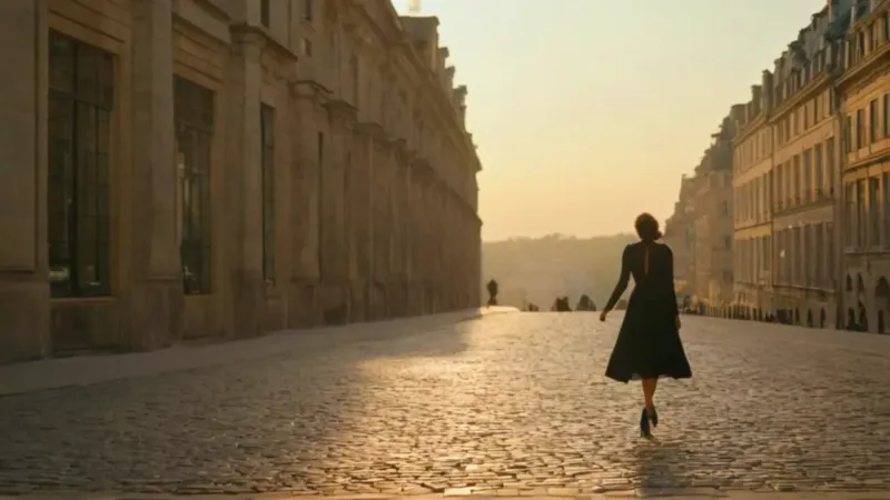 Mujer pasea por un callejón dorado