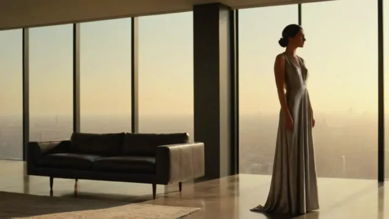 Mujer contempla la ciudad desde un ventanal