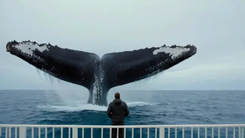 Una ballena emerge junto al barco