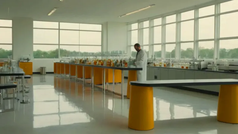 Científico concentrado en un laboratorio iluminado