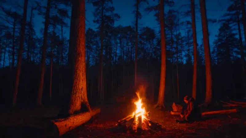 Figura solitaria al calor de la hoguera