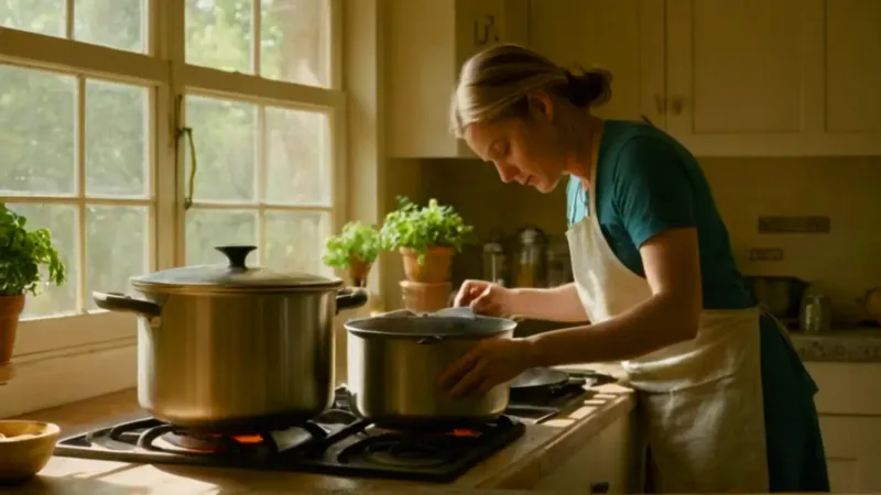 Alguien cocina en la soleada cocina