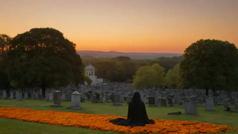 Vigilia solitaria en el panteón iluminado