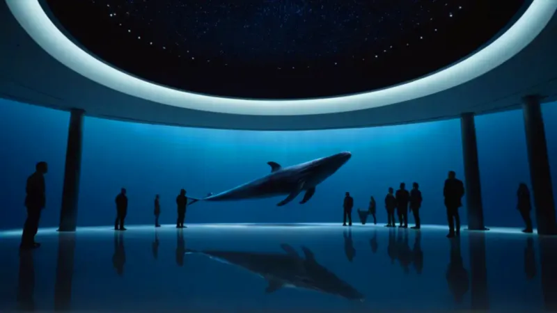 La inmensa ballena empequeñece al visitante