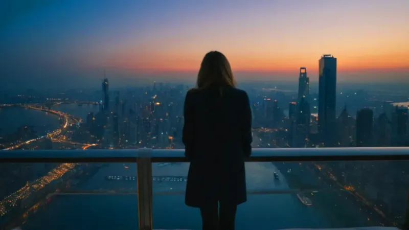 Soledad ante la inmensa ciudad iluminada