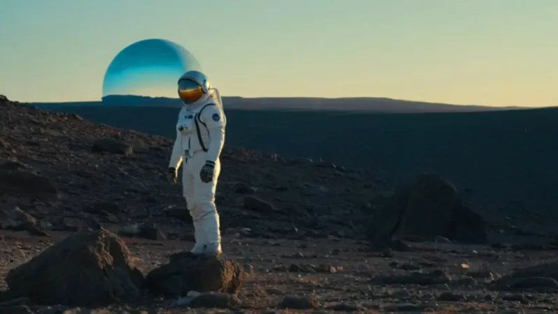 Explorador solitario contempla un planeta anillado