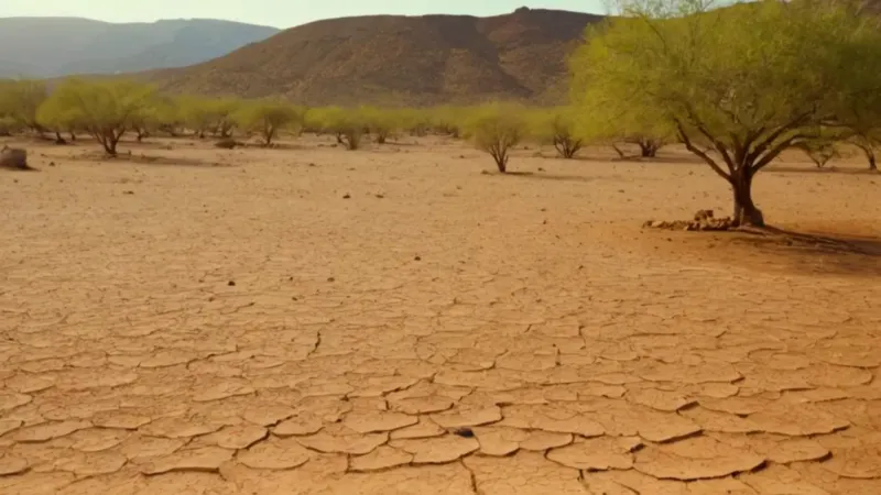 Una figura examina el árido terreno