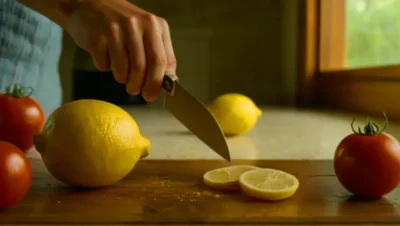 Preparando ingredientes frescos en la cocina