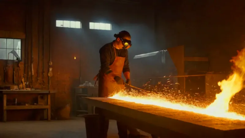Un herrero trabaja en su forja ardiente