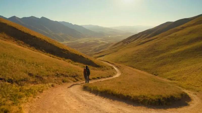 Una figura solitaria asciende la montaña