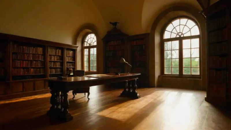 Un erudito solitario en su vasta biblioteca