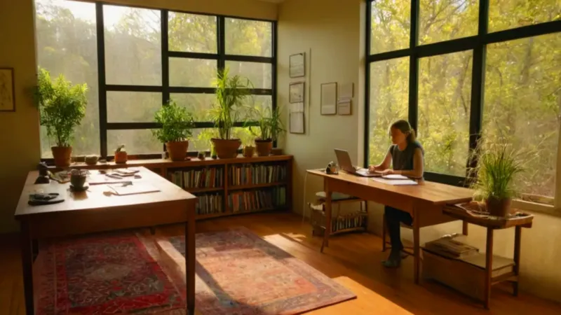 Persona trabajando en un estudio soleado