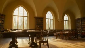 Estudio solitario en una inmensa biblioteca