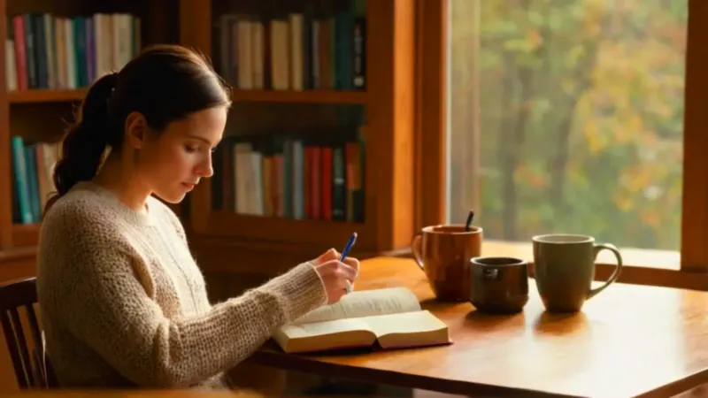 Mujer concentrada en un tranquilo estudio