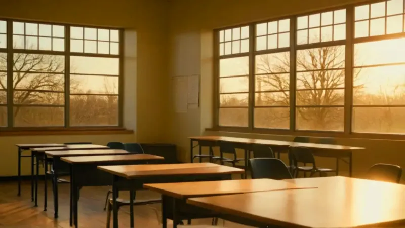 Profesor solo en el aula al atardecer