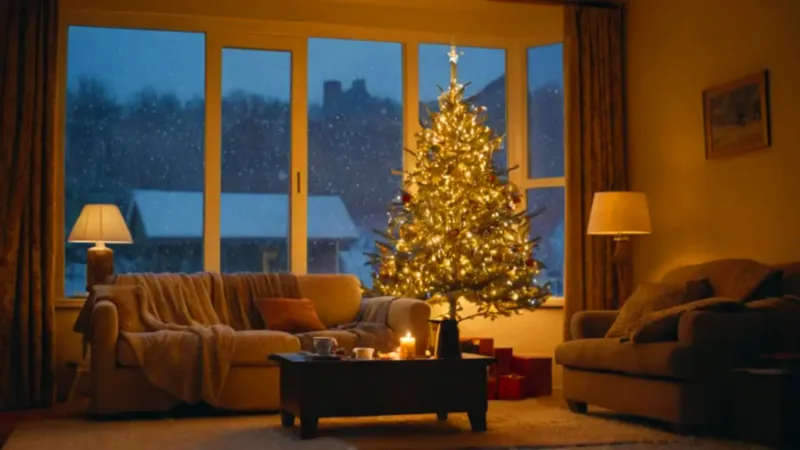 Mujer lee una carta en solitaria Navidad