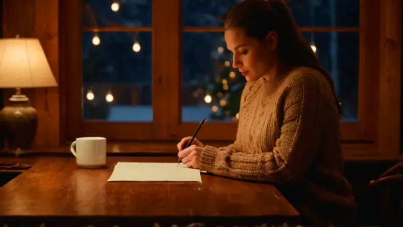 Escribiendo en una acogedora noche de invierno