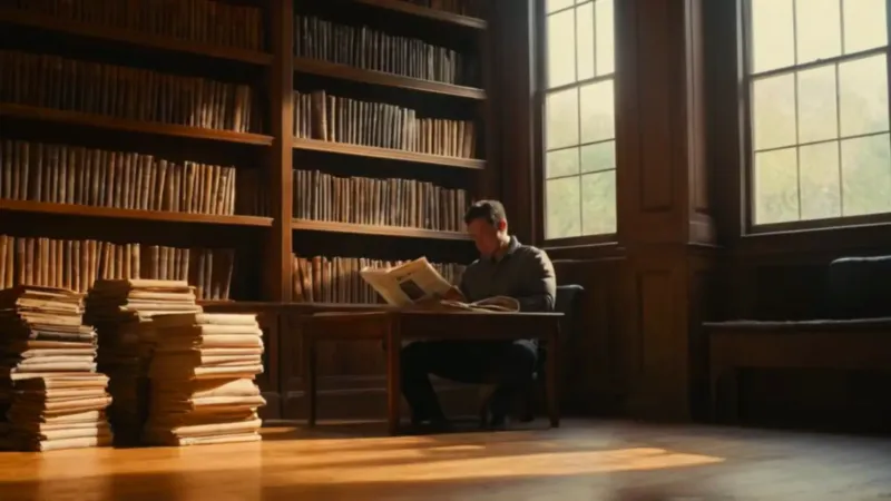 Estudio concentrado en la biblioteca iluminada