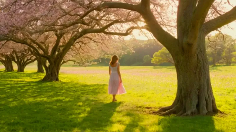 Joven bajo un árbol en flor
