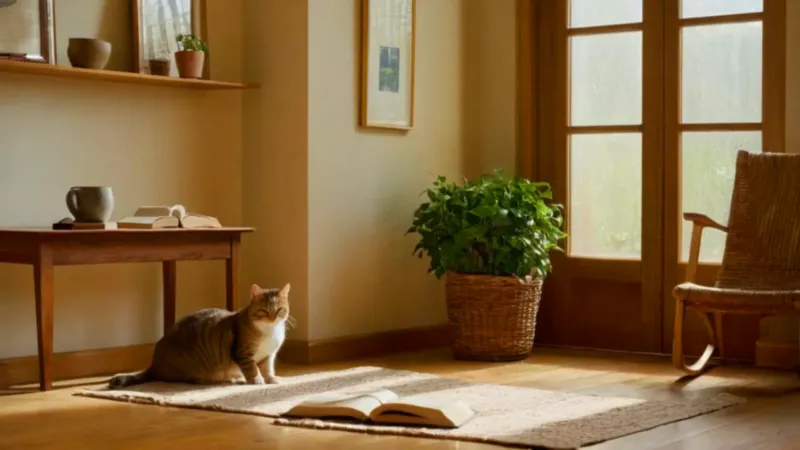Alguien lee tranquilamente en una habitación soleada