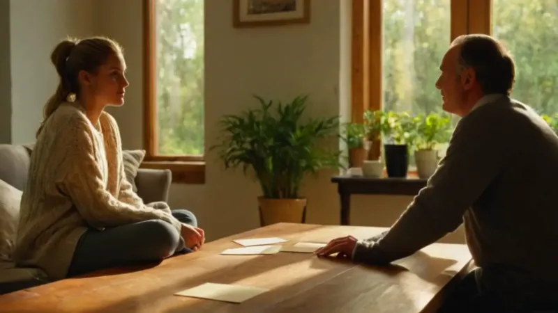 Dos personas en una mesa iluminada