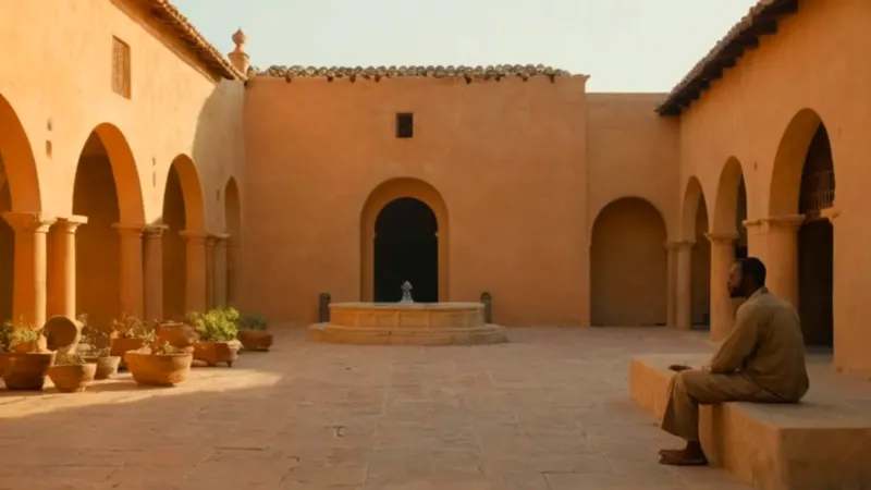 Plaza colonial solitaria bajo el sol