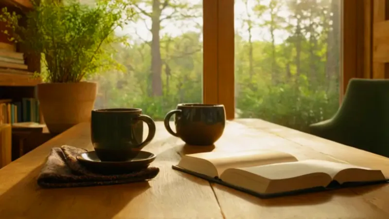 Persona trabajando en un escritorio soleado