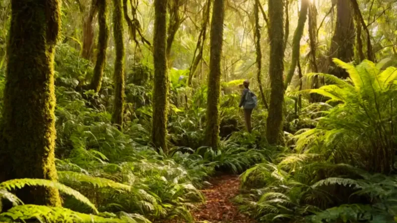 Persona admira un colibrí en la selva