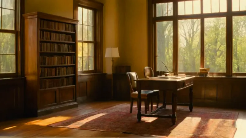 Estudio soleado con una figura concentrada