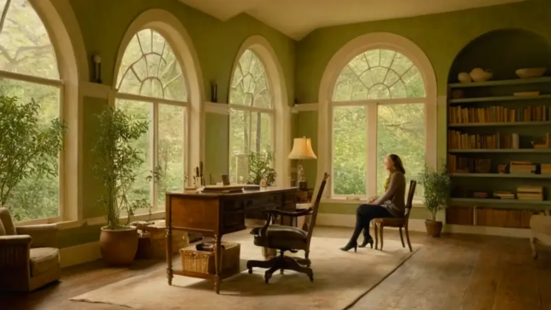 Una mujer contempla la luz en su estudio