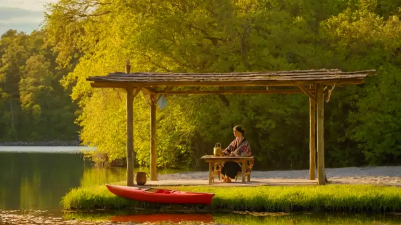 Sereno atardecer en el quiosco del lago