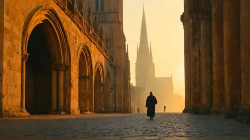 Amanecer solitario ante la vasta catedral