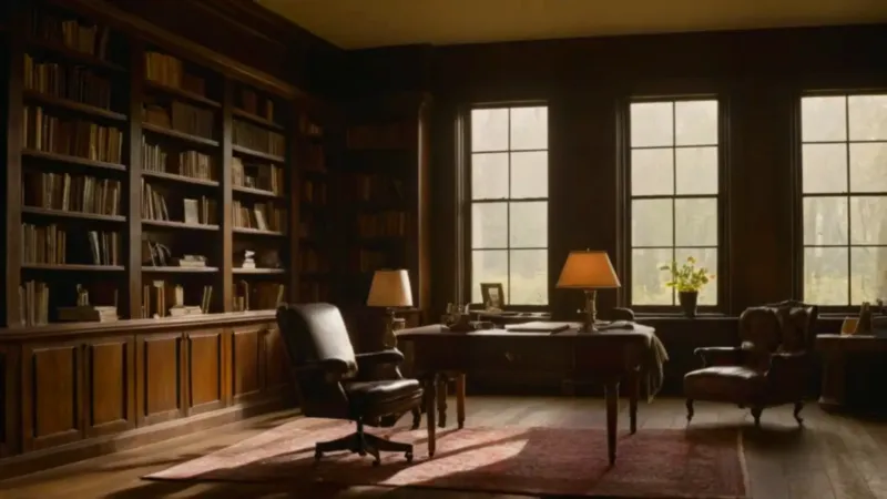 Estudio silencioso bañado en luz vespertina