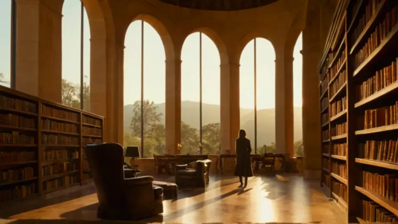 Una silueta en la silenciosa biblioteca