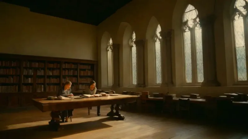 Mujer sola en la inmensa biblioteca