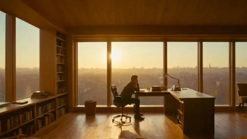 Figura a contraluz en un estudio tranquilo