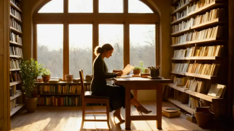 Mujer absorta en su estudio