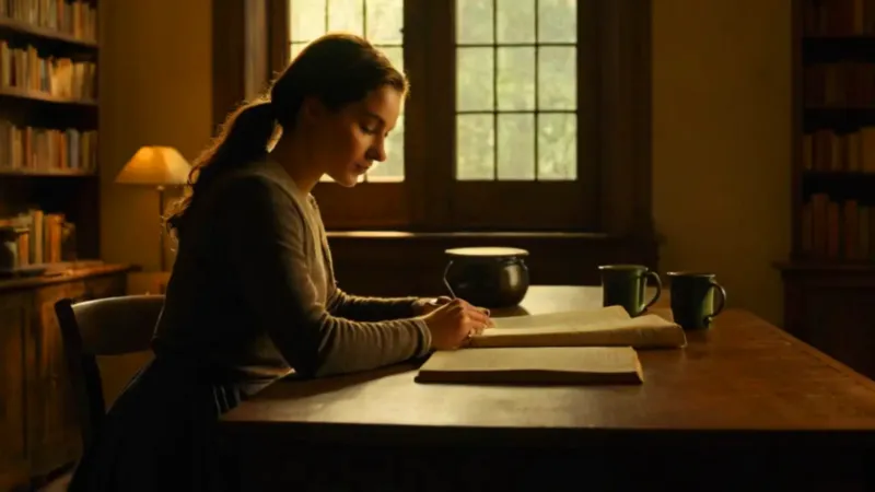 Joven estudia en concentrado silencio