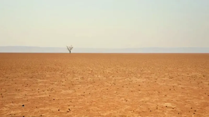 Figura solitaria en un vasto paisaje árido