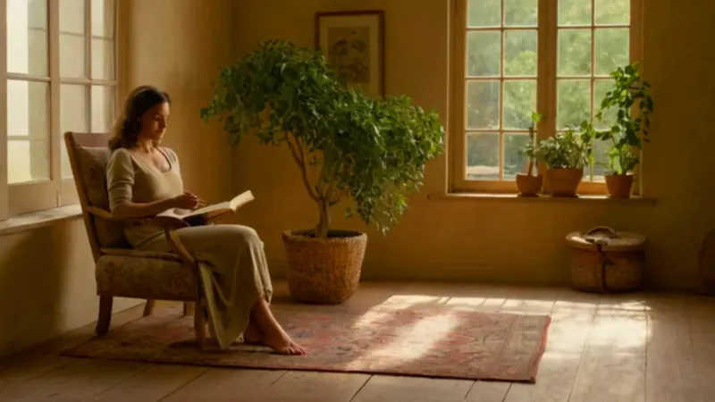 Una mujer lee tranquilamente a la luz