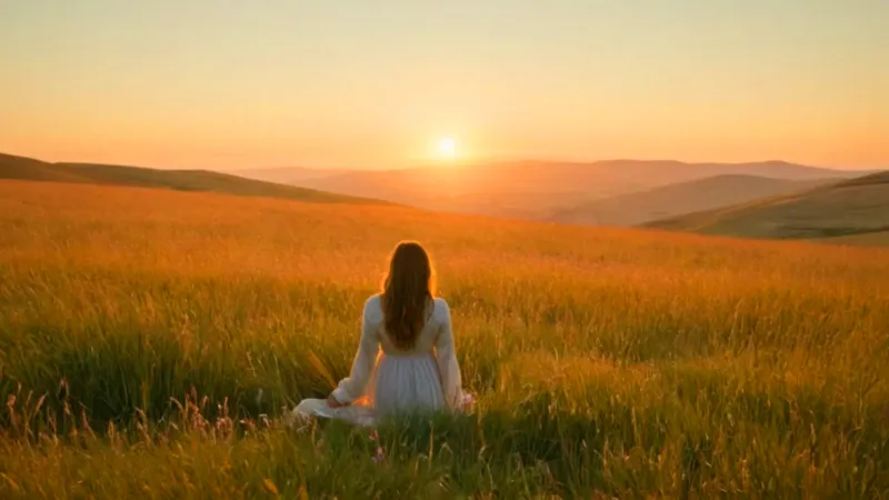 Paz solitaria en el prado al atardecer
