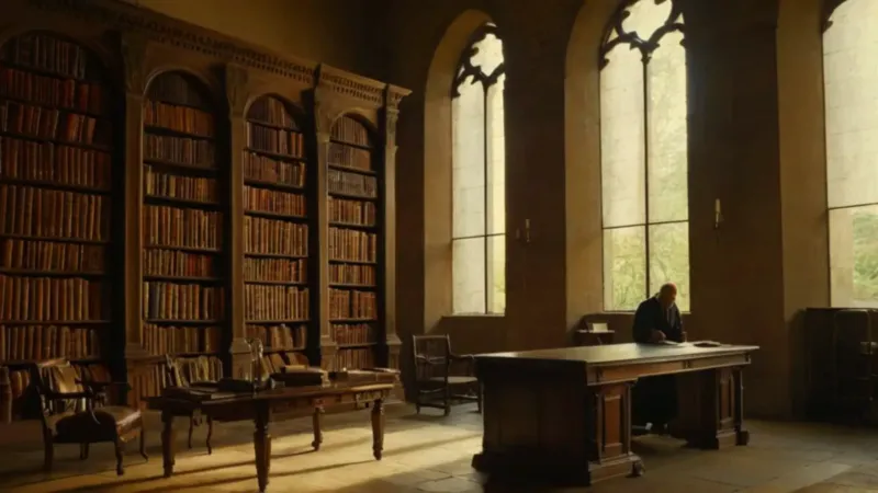 Estudio solitario en la biblioteca iluminada